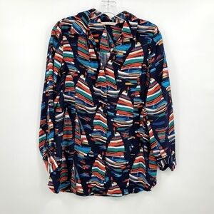 Soft Surroundings Petite Long Sleeve Sailboat Button Down Tunic Shirt